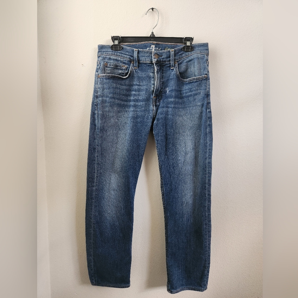 7 For All Mankind Slimmy Jeans Straight‎ Leg Medium Wash Blue Denim Size 33